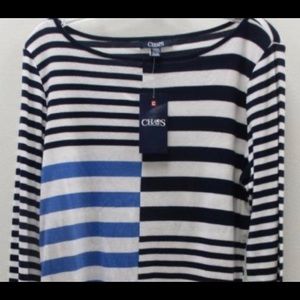 NWT Chaps Navy/Cobalt Blue/ White Long Sleeve Shirt Women's Size Large